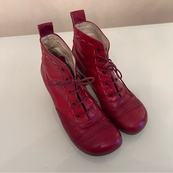 JOHN FLUEVOG Leather Lace-Up Ankle Boots Rounded Toe Red - Picture 15 of 15